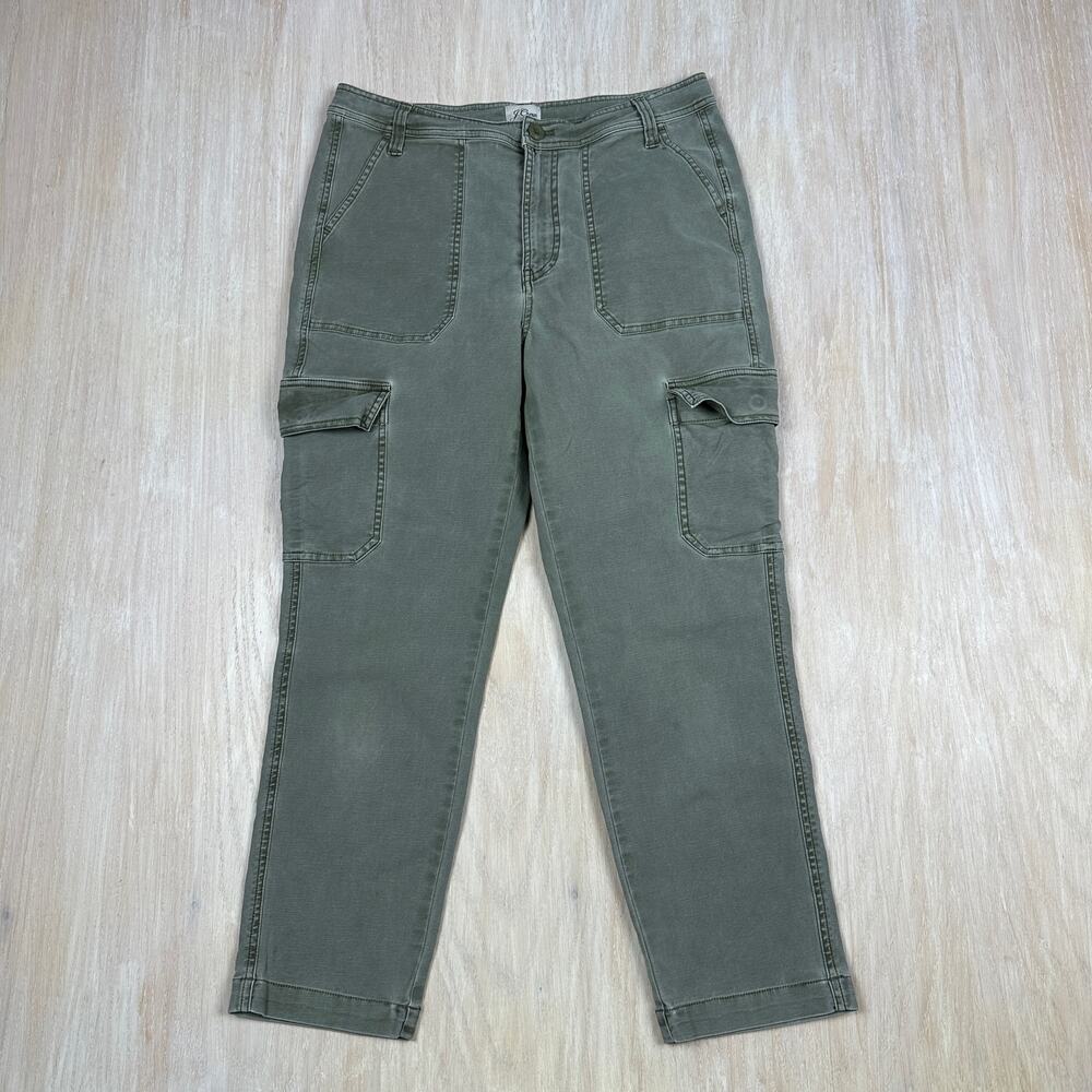 J Crew Green High Rise Straight Leg Cargo Military Utility Stretch Pants 28